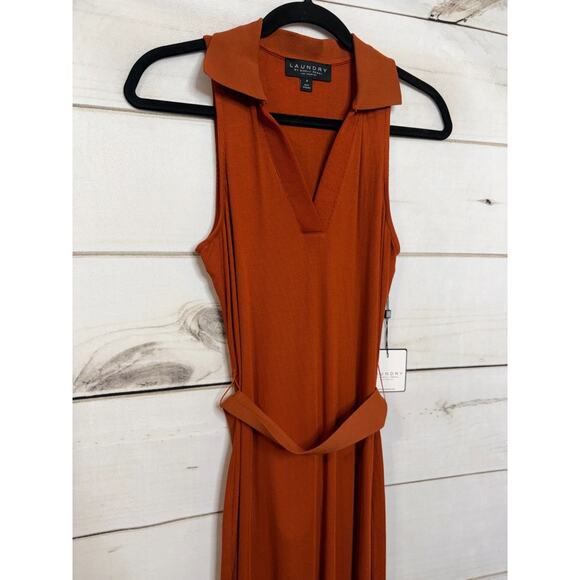 Laundry by Shelli Segal Dress Sleeveless Collar Rust Belt Ribbed Knit Chic 4 - Picture 6 of 6